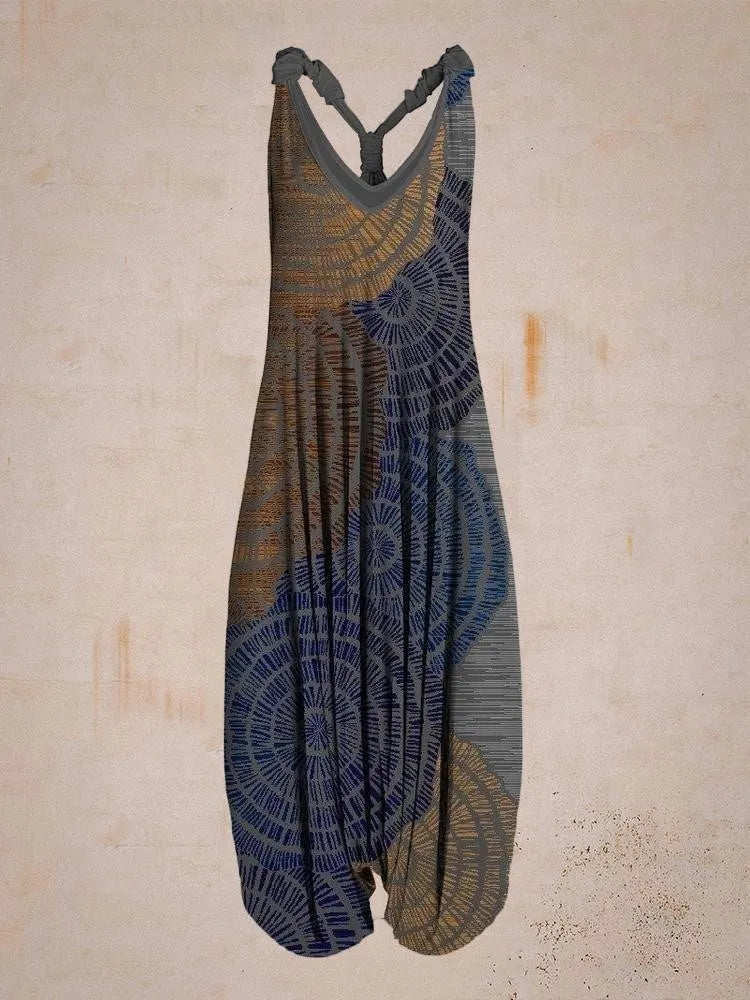 Damen Jumpsuit – Harem Style – Boho Print – Halterneck – Lockere Passform – Lang