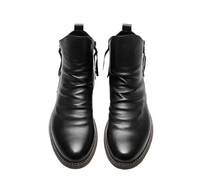 Herren Chelsea Boots – Sleek Fit – Lederoptik – Seitlicher Reißverschluss – Flacher Absatz