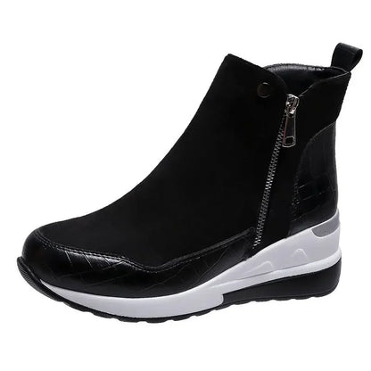 Damen Keilabsatz-Stiefeletten – Komfort Passform – Seitlicher Reißverschluss – Plateausohle