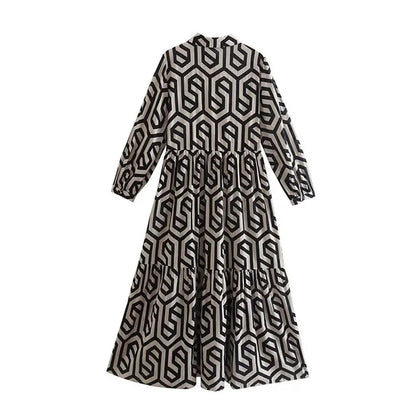 Damen Maxikleid – Lockerer Schnitt – Stufen-Design – Atmungsaktives Gewebe – Muster