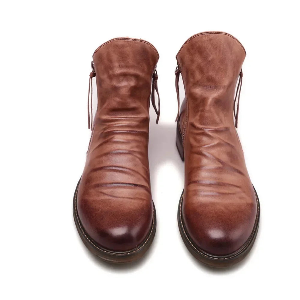 Herren Chelsea Boots – Sleek Fit – Lederoptik – Seitlicher Reißverschluss – Flacher Absatz