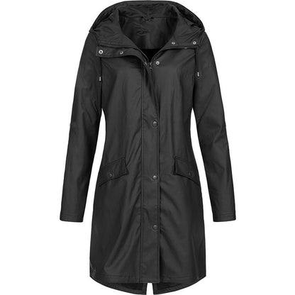 Damen Regenjacke – Wasserabweisend – Lockerer Schnitt – Kapuze – Mittellang