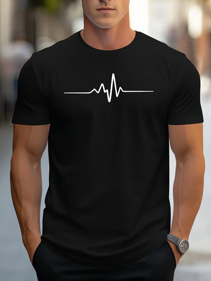 Herren T-Shirt – Slim Fit – Soft Knit – Rundhals – Kurzarm – Herzschlag Grafik