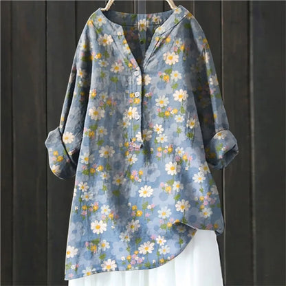 Damen Bluse – Lockerer Schnitt – Halbknopfleiste – Florales Muster – Atmungsaktive Mischung