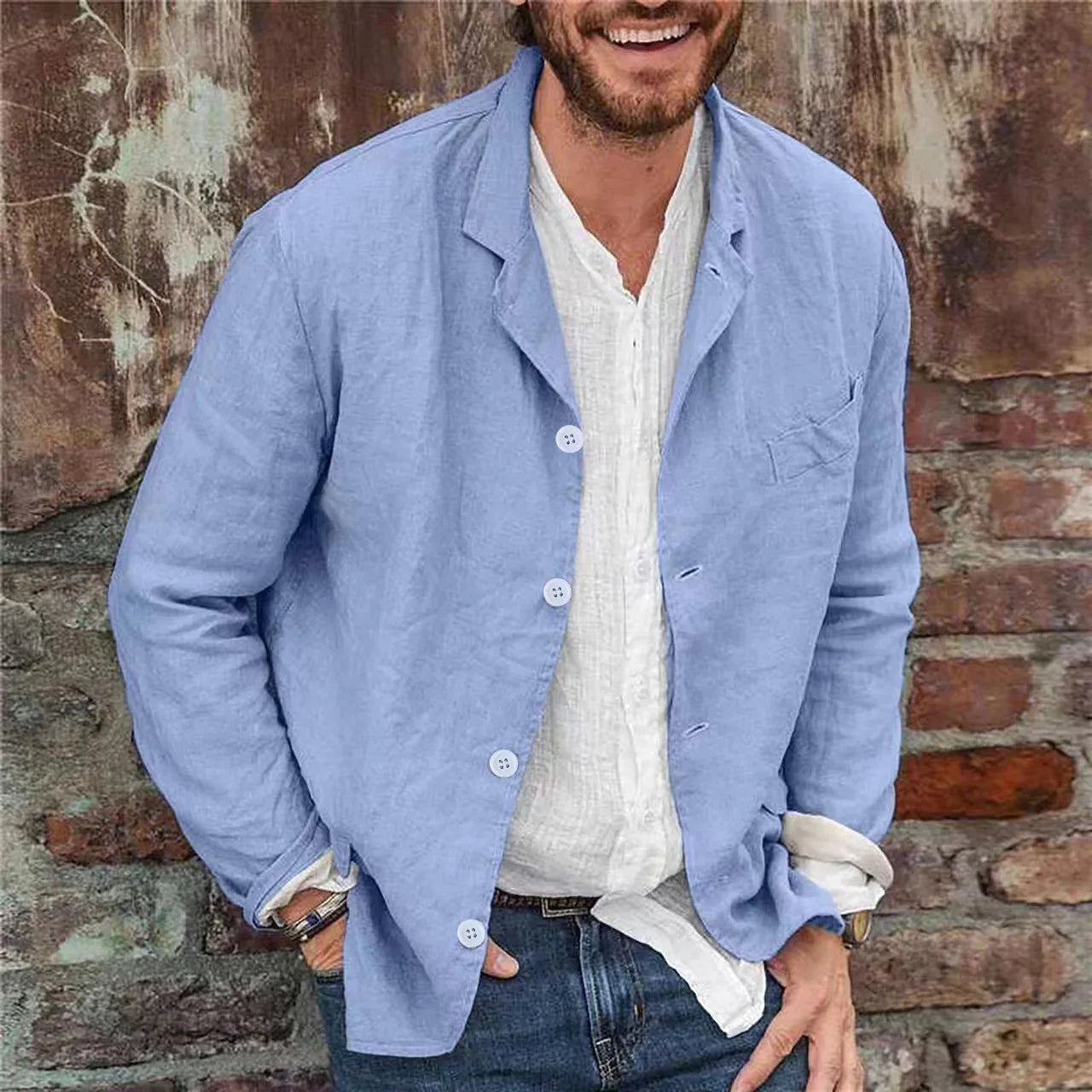 Herren Freizeitjacke – Relaxed Fit – Atmungsaktive Mischung – Reverskragen – Knopfleiste