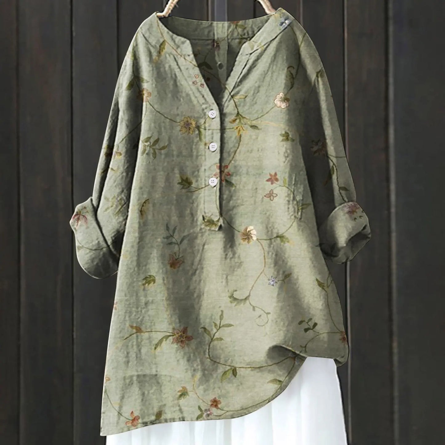 Damen Bluse – Lockerer Schnitt – Halbknopfleiste – Florales Muster – Atmungsaktive Mischung