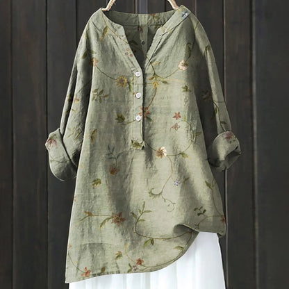 Damen Bluse – Lockerer Schnitt – Halbknopfleiste – Florales Muster – Atmungsaktive Mischung