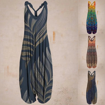 Damen Jumpsuit – Harem Style – Boho Print – Halterneck – Lockere Passform – Lang