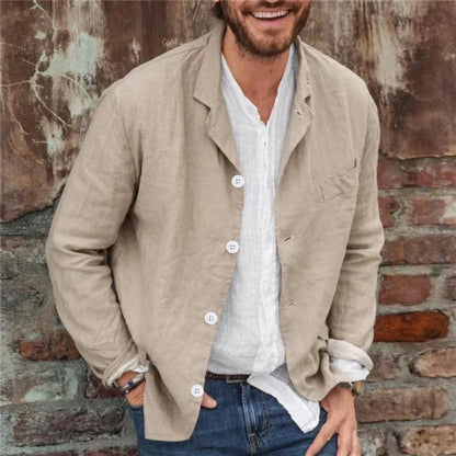 Herren Freizeitjacke – Relaxed Fit – Atmungsaktive Mischung – Reverskragen – Knopfleiste