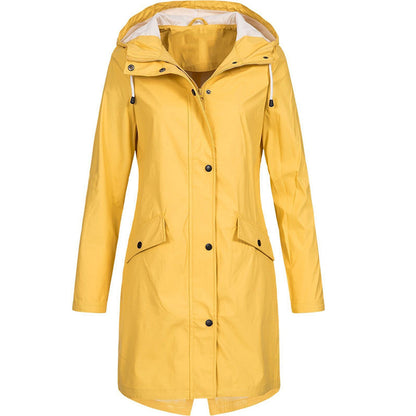 Damen Regenjacke – Wasserabweisend – Lockerer Schnitt – Kapuze – Mittellang
