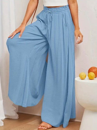 Damen Palazzo Hose – Hoher Bund – Weites Bein – Atmungsaktives Material – Lang