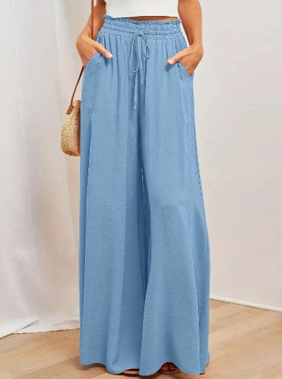 Damen Palazzo Hose – Hoher Bund – Weites Bein – Atmungsaktives Material – Lang