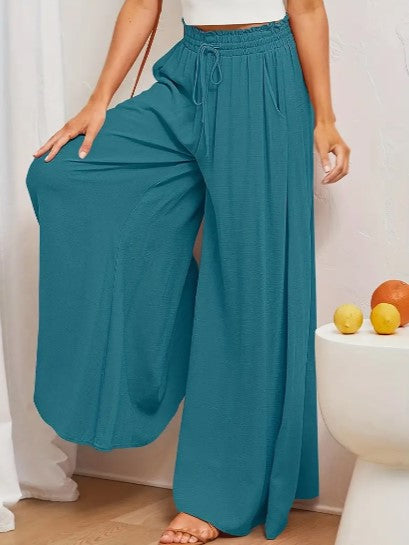 Damen Palazzo Hose – Hoher Bund – Weites Bein – Atmungsaktives Material – Lang