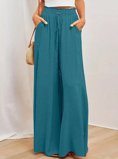 Damen Palazzo Hose – Hoher Bund – Weites Bein – Atmungsaktives Material – Lang