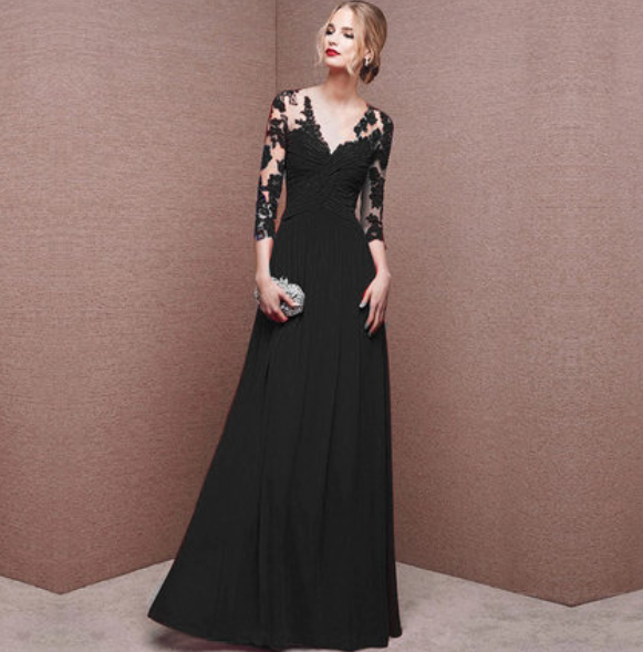 Damen Abendkleid – Figurbetonter Schnitt – Spitze – Raffung – Fließender Rock
