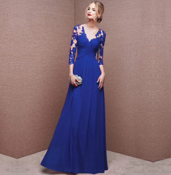 Damen Abendkleid – Figurbetonter Schnitt – Spitze – Raffung – Fließender Rock