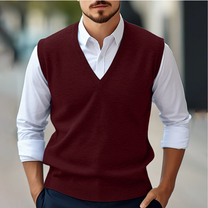 Herren Pullunder – Klassischer Schnitt – V-Ausschnitt – Feinstrick – Rippdetails