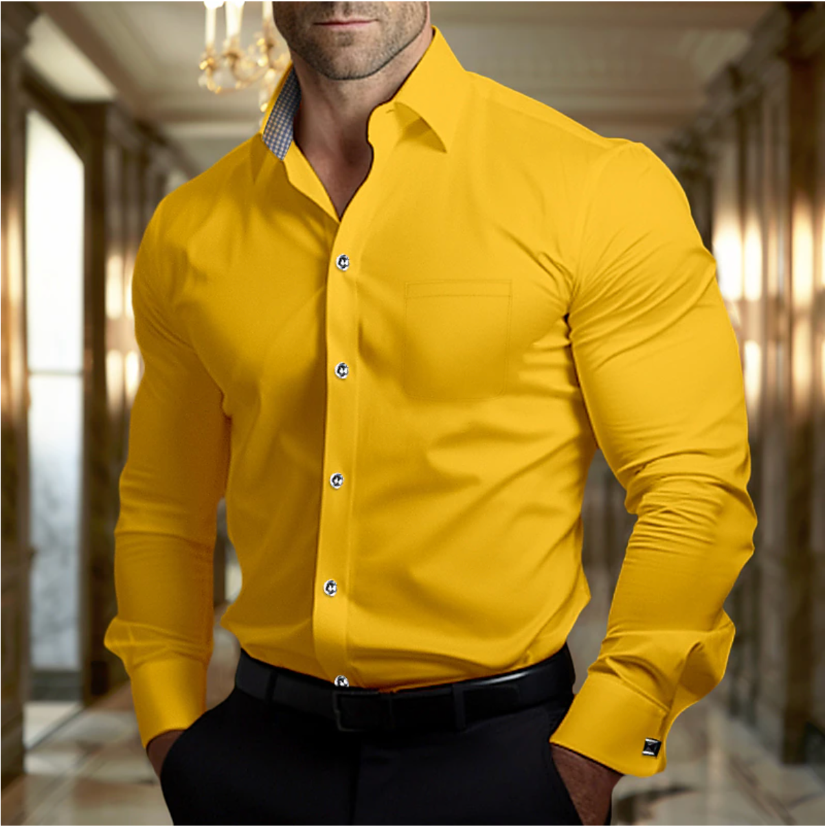 Herren Businesshemd – Slim Fit – Langarm – Knopfleiste – Natürliche Fasern