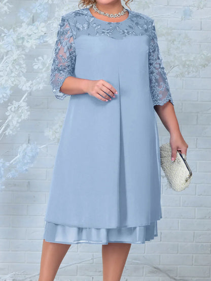 Damen Abendkleid – A-Linie Relaxed Fit – Besticktes Oberteil – Transparente Ärmel