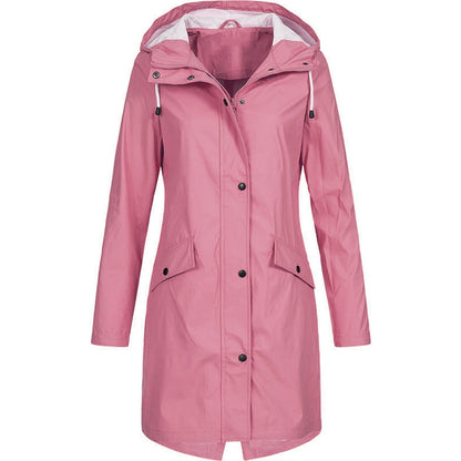 Damen Regenjacke – Wasserabweisend – Lockerer Schnitt – Kapuze – Mittellang