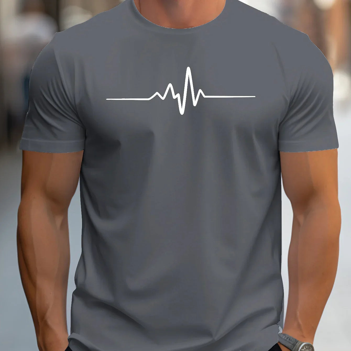Herren T-Shirt – Slim Fit – Soft Knit – Rundhals – Kurzarm – Herzschlag Grafik