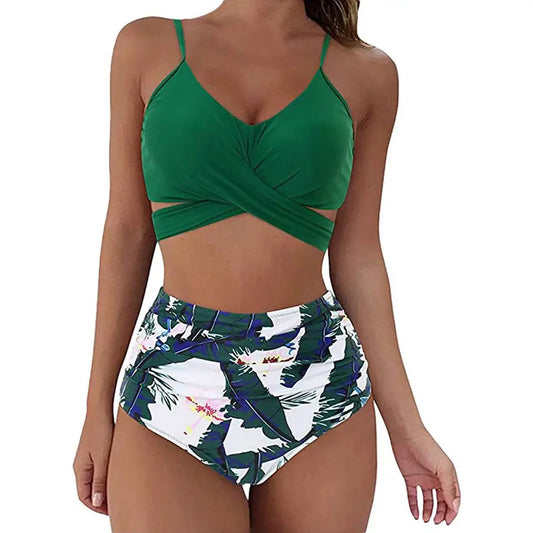 Damen Bikini Set – Slim Fit Crisscross Top – High Waist Ruched Slip – Stretch Komfort