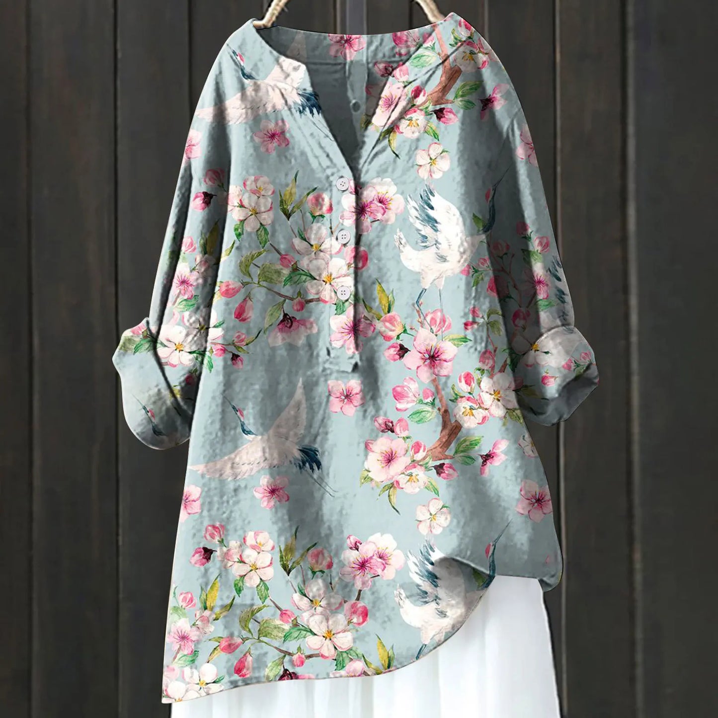 Damen Bluse – Lockerer Schnitt – Halbknopfleiste – Florales Muster – Atmungsaktive Mischung