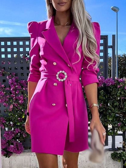 Damen Blazerkleid – Taillierter Schnitt – Doppelreiher – Gürtel – Strukturierte Form