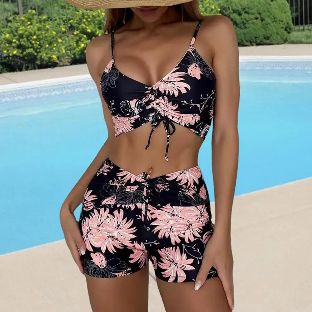 Damen Bikini Set – V-Ausschnitt Top mit Kordelzug – Hoher Bund – Atmungsaktive Stretchqualität