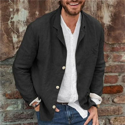 Herren Freizeitjacke – Relaxed Fit – Atmungsaktive Mischung – Reverskragen – Knopfleiste