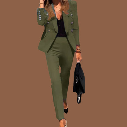 Damen Anzugset – Taillierter Schnitt – Doppelreihiger Blazer – High-Waist Hose