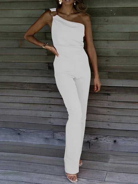 Damen Jumpsuit – One-Shoulder – Slim Fit – Ärmellos – Eleganter Schnitt – Luxusstoff
