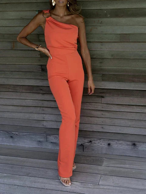 Damen Jumpsuit – One-Shoulder – Slim Fit – Ärmellos – Eleganter Schnitt – Luxusstoff