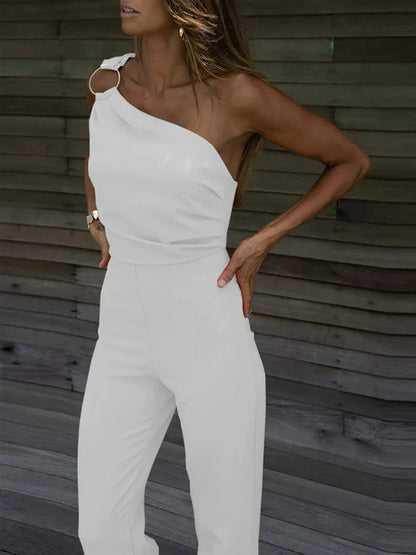 Damen Jumpsuit – One-Shoulder – Slim Fit – Ärmellos – Eleganter Schnitt – Luxusstoff