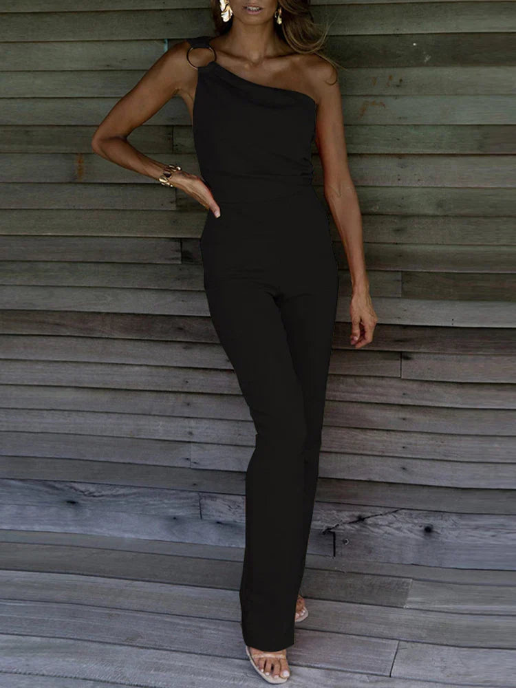 Damen Jumpsuit – One-Shoulder – Slim Fit – Ärmellos – Eleganter Schnitt – Luxusstoff