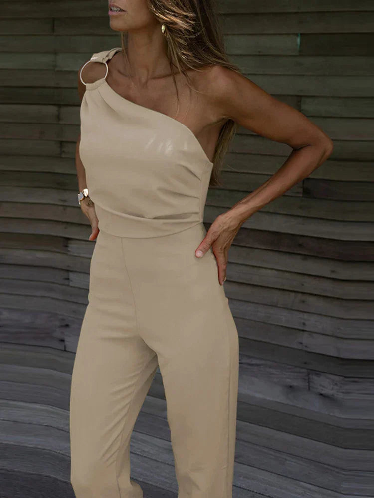 Damen Jumpsuit – One-Shoulder – Slim Fit – Ärmellos – Eleganter Schnitt – Luxusstoff