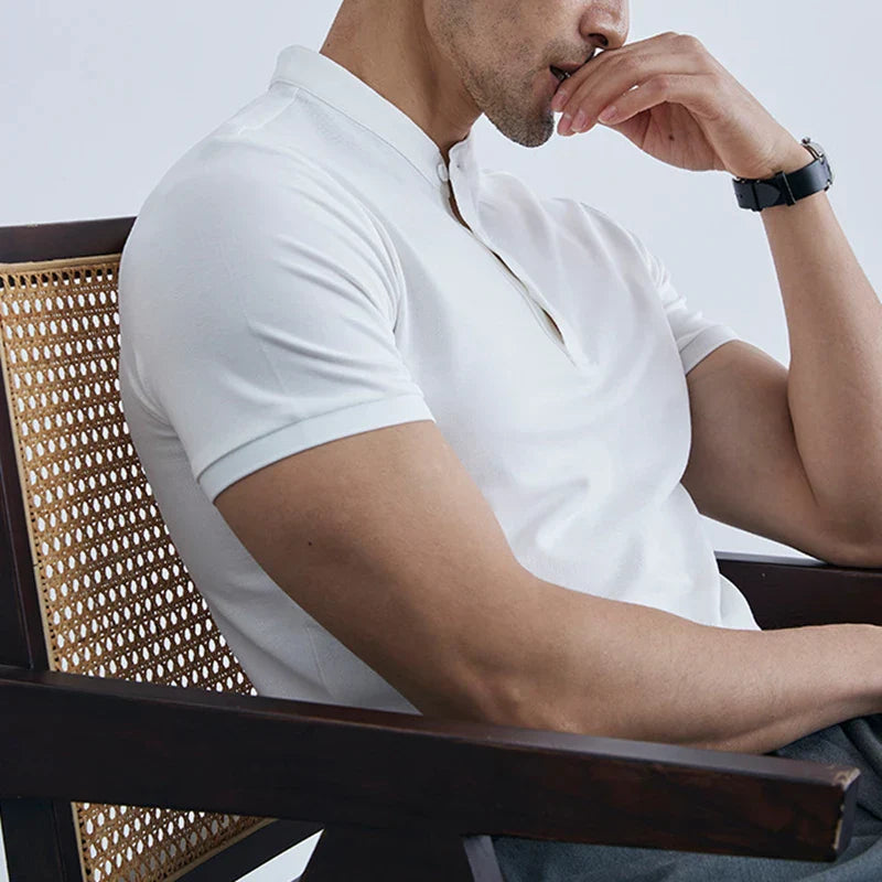 Herren Slim-Fit T-Shirt – Atmungsaktives Gewebe – Kurzarm – Mit Kragen – Casual Look