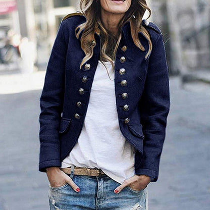 Damen Blazer – Taillierter Schnitt – Wollmischung – Doppelreihig mit Stehkragen