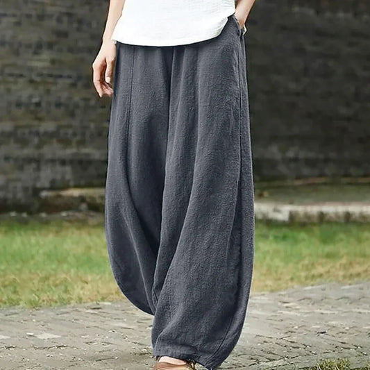 Damen Weite Hose – Atmungsaktiver Stoff – Lockere Passform – Elastischer Bund