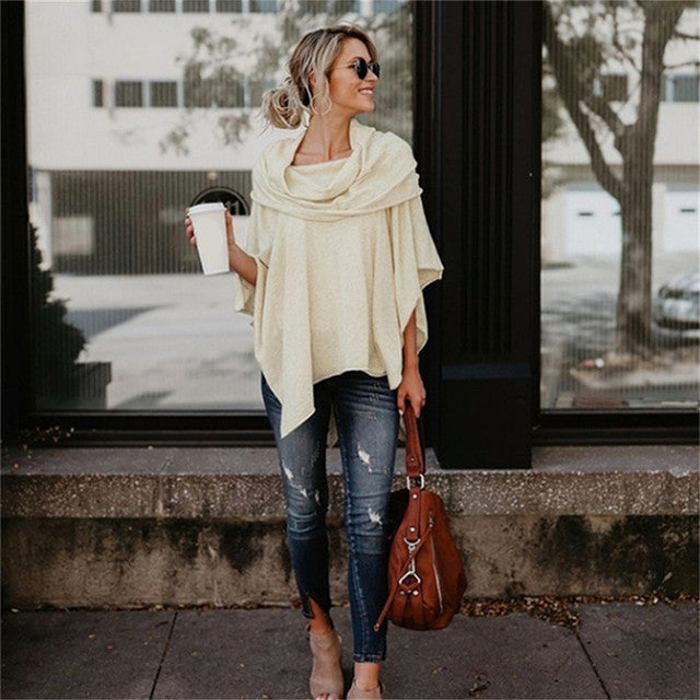 Damen Off-Shoulder Top – Soft Knit – Lockerer Schnitt – Lange Ärmel – Asymmetrischer Saum