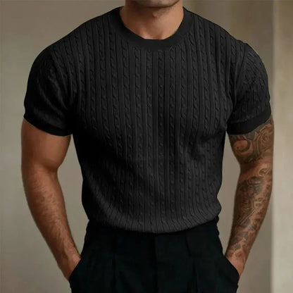 Herren T-Shirt – Tailored Fit – Weiches Strickgewebe – Rippstruktur – Kurzarm