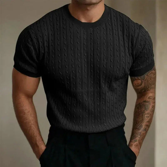 Herren T-Shirt – Tailored Fit – Weiches Strickgewebe – Rippstruktur – Kurzarm