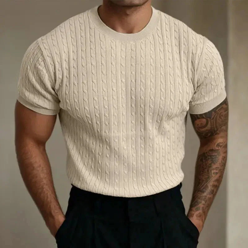 Herren T-Shirt – Tailored Fit – Weiches Strickgewebe – Rippstruktur – Kurzarm