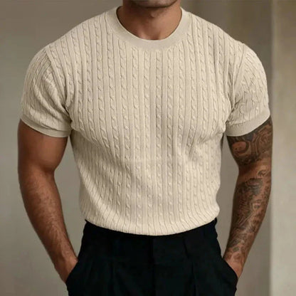 Herren T-Shirt – Tailored Fit – Weiches Strickgewebe – Rippstruktur – Kurzarm