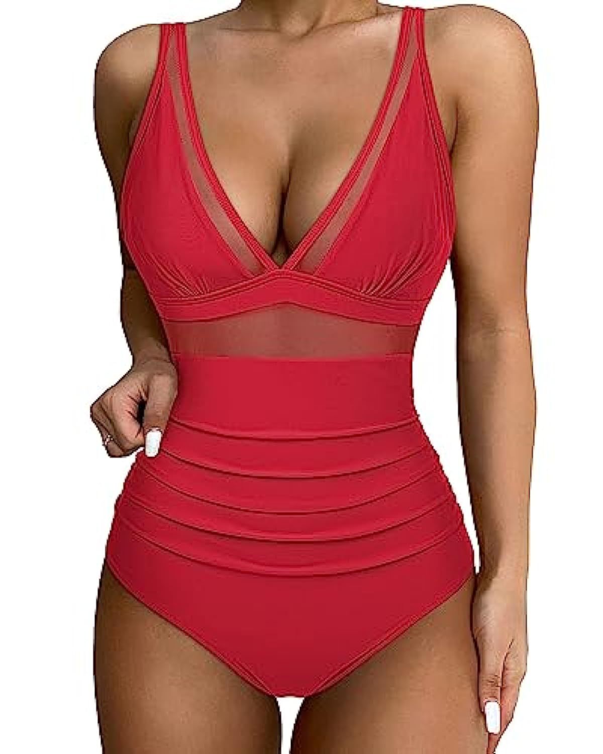 Damen Badeanzug – Figurbetont – Atmungsaktives Material – Mesh – Hoher Beinausschnitt