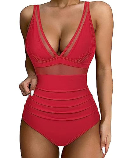 Damen Badeanzug – Figurbetont – Atmungsaktives Material – Mesh – Hoher Beinausschnitt