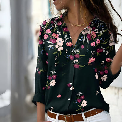 Damen Bluse – Relaxed Fit – Atmungsaktiver Stoff – Patchwork Muster – Langarm Hemdbluse