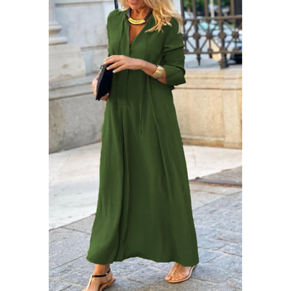 Damen Maxikleid – Lockere Passform – Langarm – Natürliche Fasern – Elegant Schlicht