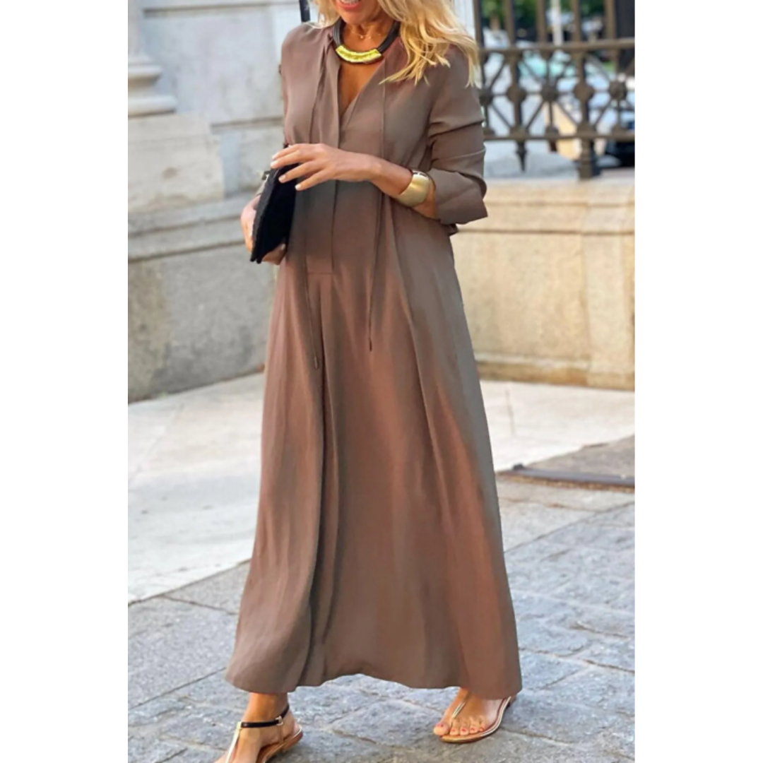Damen Maxikleid – Lockere Passform – Langarm – Natürliche Fasern – Elegant Schlicht