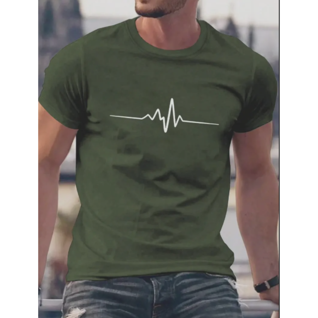 Herren T-Shirt – Slim Fit – Soft Knit – Rundhals – Kurzarm – Herzschlag Grafik
